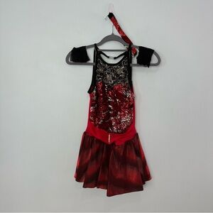Costume Gallery Small Adult Some Girls Red, Black, Silver & Sequin Dance Costume